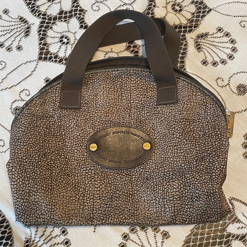 Borbonese Redwall Italia Nylon Brown Pattern Dome Satchel Canvas Handles